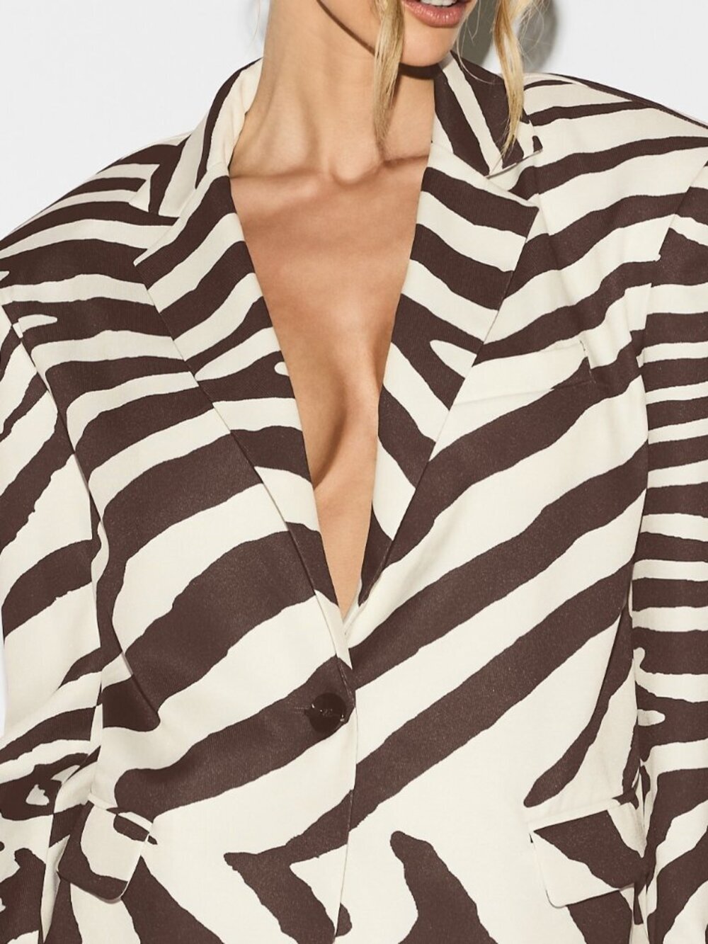 Chocolate Brown Elegant Women's Zebra Print Oversized Blazer with Lapel Collar - Picture 4 of 6